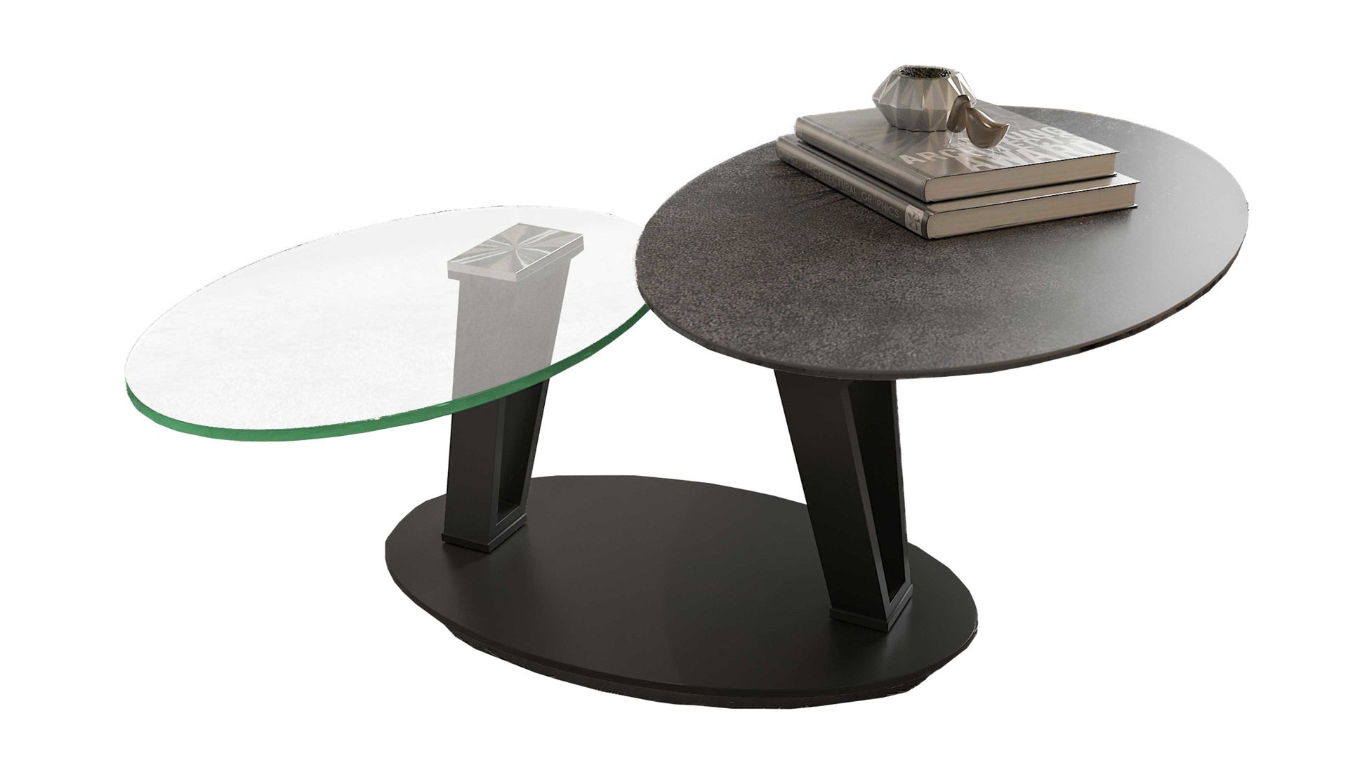 Couchtisch Interliving aus Keramik in Schwarz Interliving Couchtisch Serie 6207 - CT638TI titanfarbene Keramik & schwarzer Stahl - ca. 95 x 60 cm