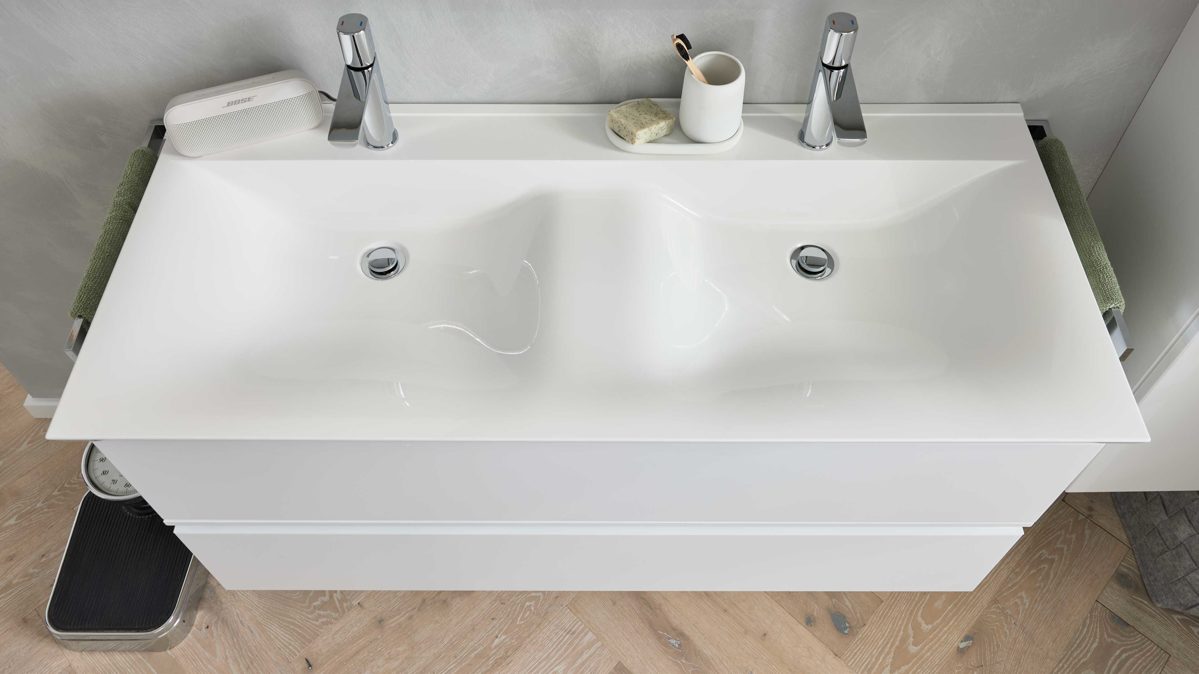 Waschtisch / Waschbecken Interliving aus Kunststoff in Weiß Interliving Bad Serie 3702 - Doppelwaschtisch weißes ervermite® - Breite ca. 121 cm