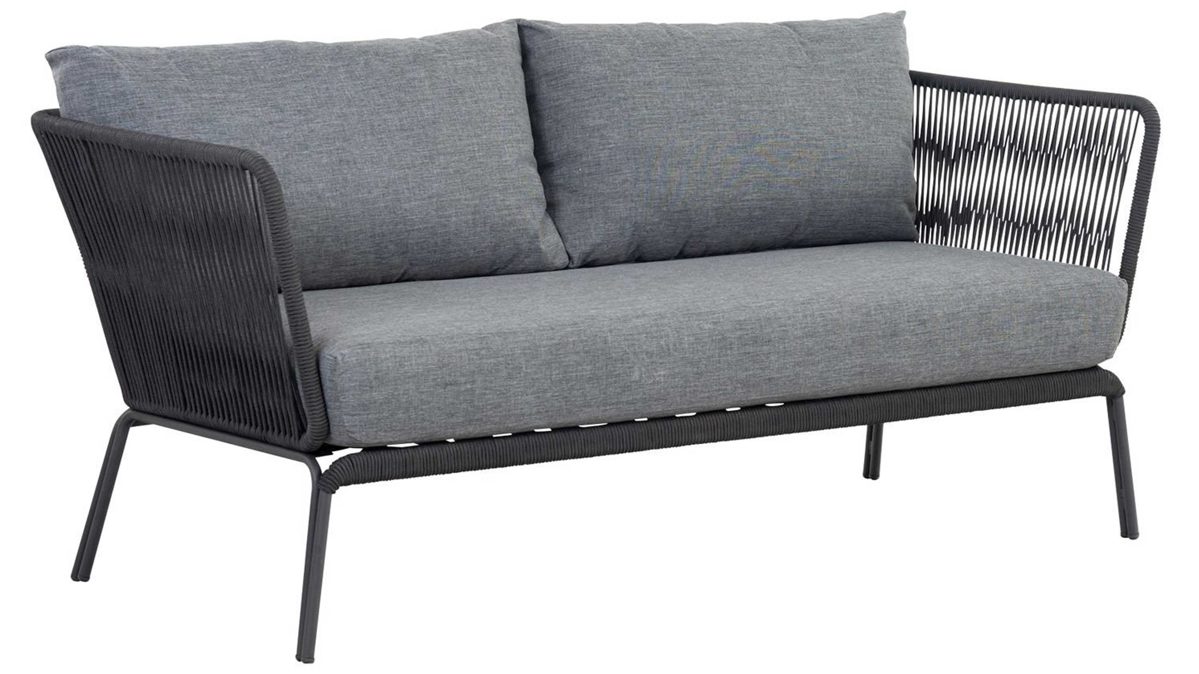 Gartensofa Cosmic collection aus Kunstfaser in Grau COSMIC collection Garten Lounge Sofa Lion dunkelgrauer Olefinbezug & schwarzes Rope - Länge ca. 175 cm
