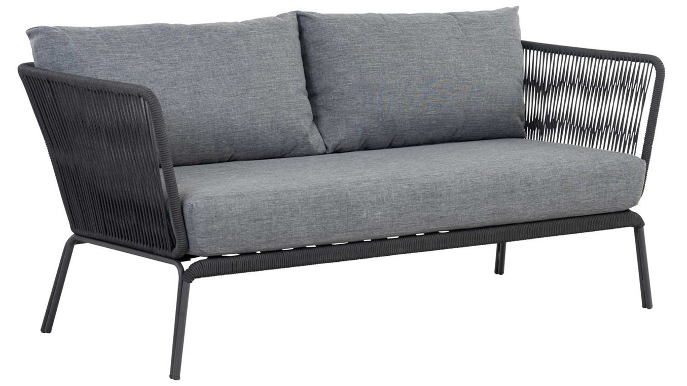 Gartensofa Cosmic collection aus Kunstfaser in Grau COSMIC collection Garten Lounge Sofa Lion dunkelgrauer Olefinbezug & schwarzes Rope - Länge ca. 175 cm