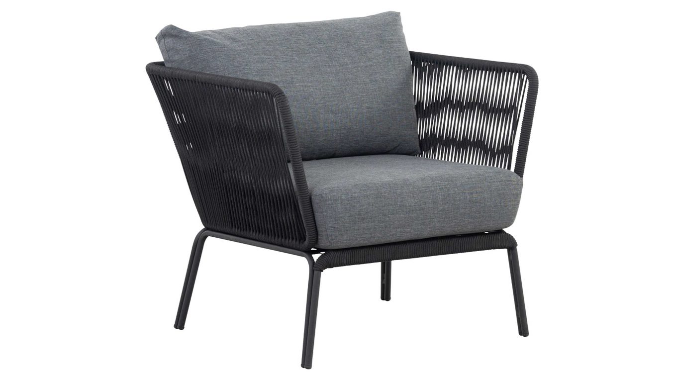 Gartenstuhl /-sessel Cosmic collection aus Kunstfaser in Grau COSMIC collection Garten Lounge Sessel Lion dunkelgrauer Olefinbezug & schwarzes Rope