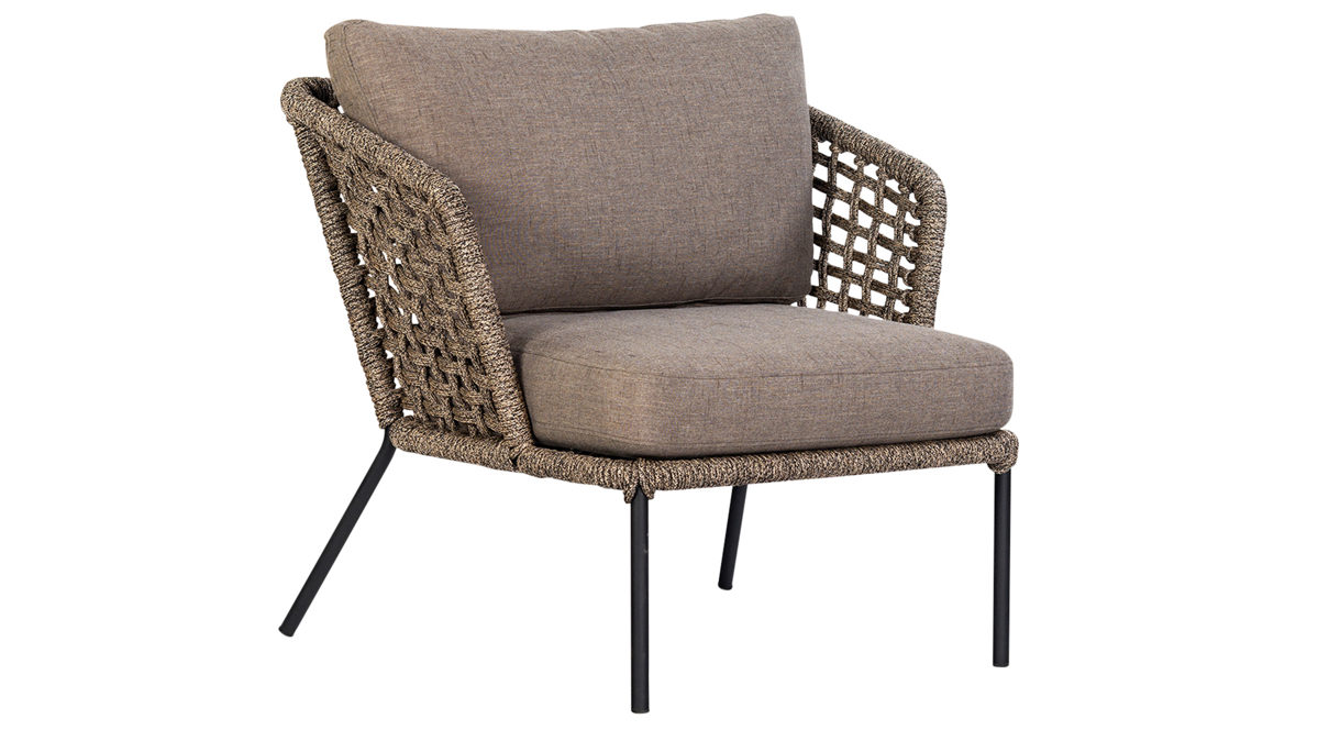 Gartenstuhl /-sessel Cosmic collection aus Kunstfaser in Natur COSMIC collection Garten Lounge Serie Moco Rope - Sessel naturfarbenes Rope & Olefin, schwarzer Stahl