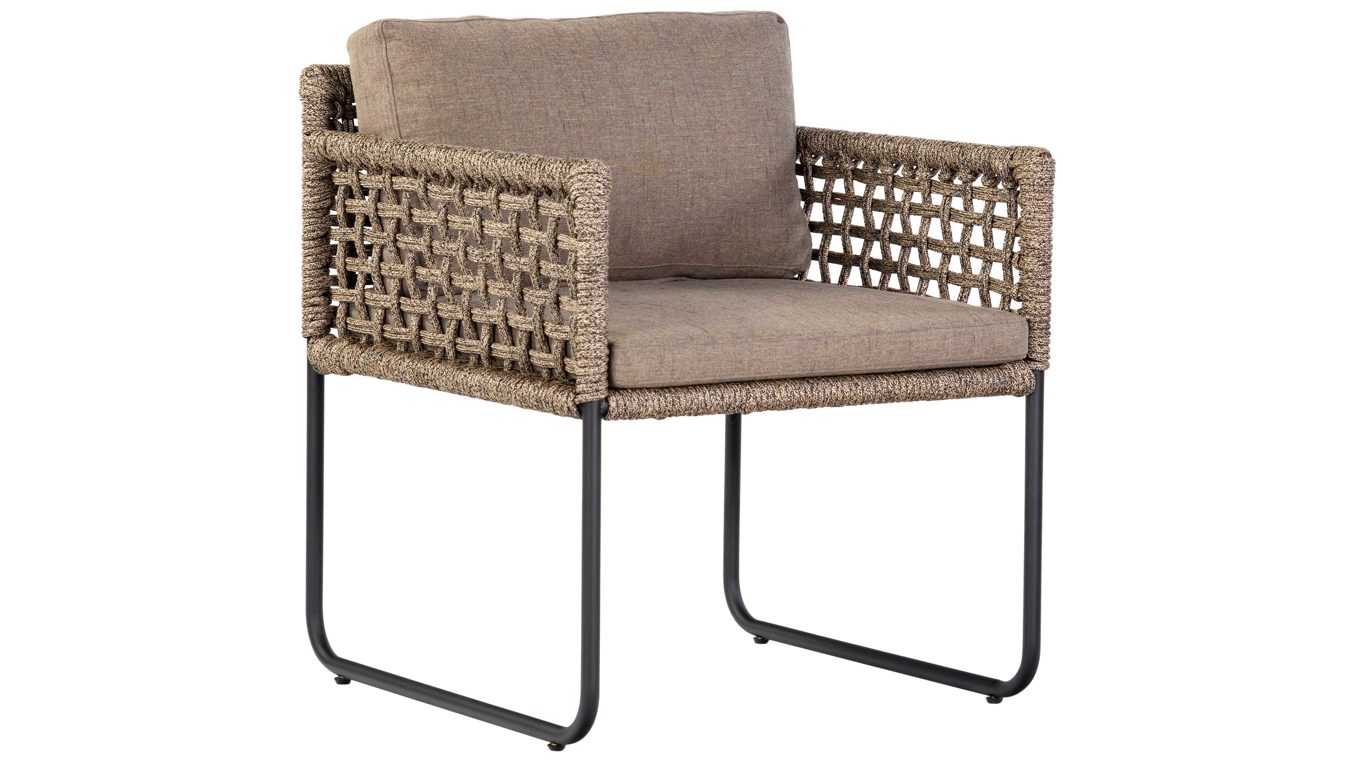 Gartenstuhl /-sessel Cosmic collection aus Kunstfaser in Natur COSMIC collection Garten Lounge Serie Brian - Sessel naturfarbenes Rope & Olefin, schwarzer Stahl