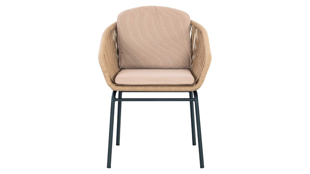 Gartenstuhl /-sessel Cosmic collection aus Kunstfaser in Beige COSMIC collection Garten Lounge Armlehnstuhl Rondo kamelfarbenes Rope & Olefin, schwarzer Stahl