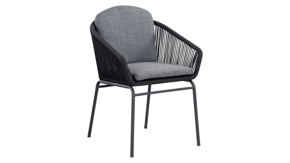 Gartenstuhl /-sessel Cosmic collection aus Kunstfaser in Grau COSMIC collection Garten Lounge Armlehnstuhl Rondo graues Rope & Olefin, schwarzer Stahl