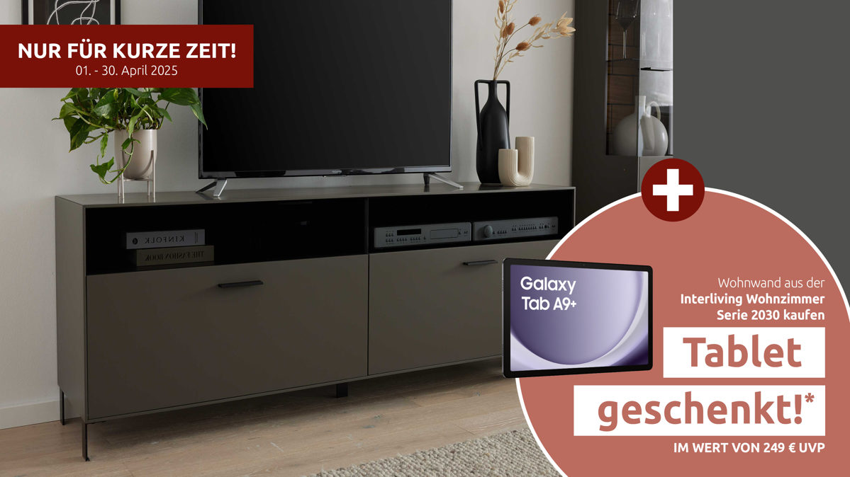 Lowboard Interliving aus Holz in Dunkelgrau Interliving Wohnzimmer Serie 2030 - Lowboard Wolfram Grey & Spaltholz - zwei Schubladen, Länge ca. 180 cm