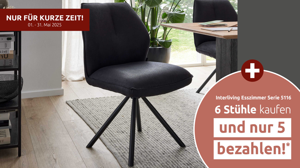 Vierfußstuhl Interliving aus Kunstfaser in Schwarz Interliving Esszimmer Serie 5116 – Polsterstuhl carbonschwarze Mikrofaser Night & schwarzes Gestell F37