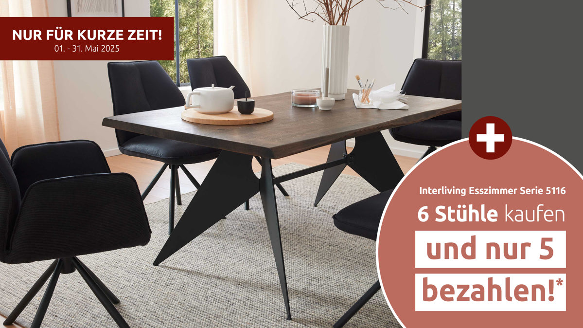 Esstisch Interliving aus Holz in Holzfarben Dunkel Interliving Esszimmer Serie 5116 – Esstisch Mooreiche & schwarzer Stahl - ca. 180 x 100 cm