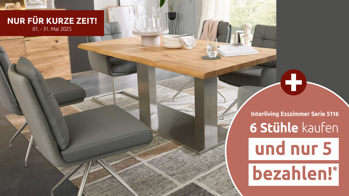 Esstisch Interliving aus Holz in Holzfarben Interliving Esszimmer Serie 5116 – Esstisch Eiche natur & Edelstahl - ca. 180 x 100 cm
