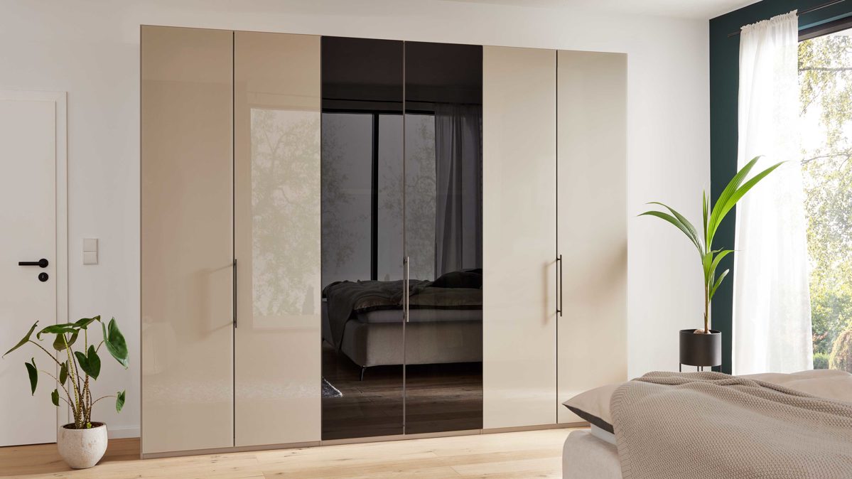 Kleiderschrank Interliving aus Holz in Hellgrau Interliving Kleiderschrank Serie 1205 – Kleiderschrank CJ3 Kieselgrau & Schiefer – sechs Türen, Breite ca. 300 cm