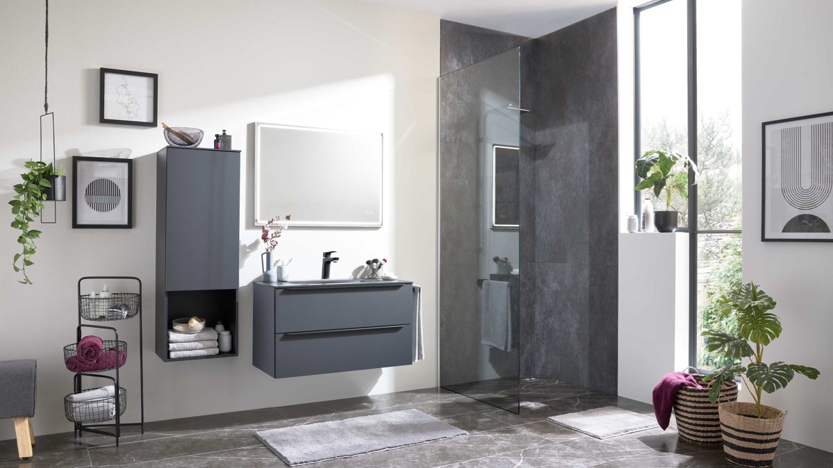 Badmöbel-Set Interliving aus Holz in Schwarz Interliving Bad Serie 7945 - Badmöbel-Set Graphitschwarz