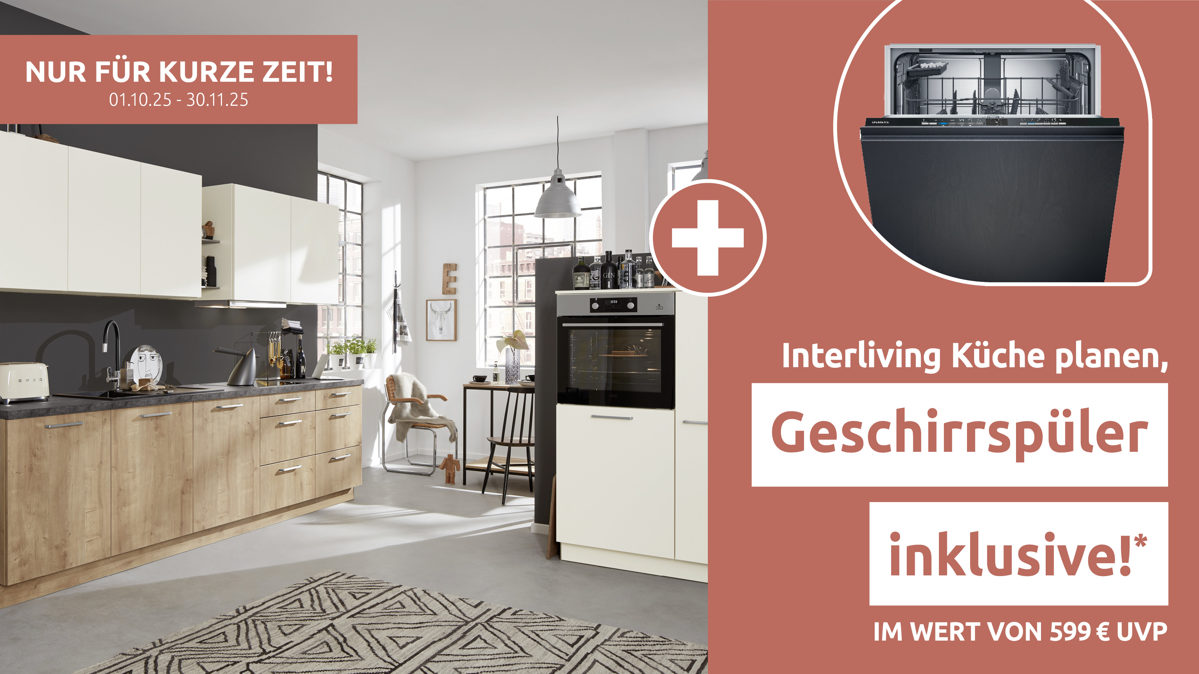 Einbauküche Interliving aus Holz in Weiß Interliving Küche Serie 3014 mit AEG Einbaugeräten Magnolie & Chaleteiche – zweizeilig