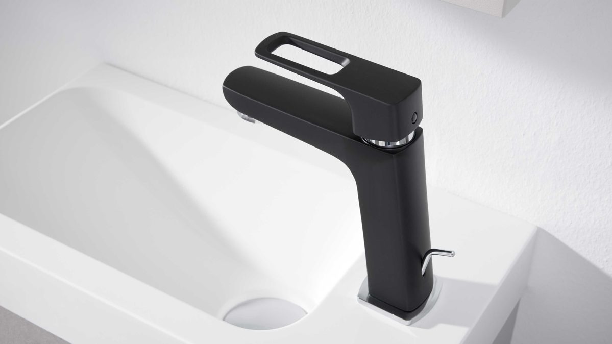 Mischbatterie Interliving aus Metall in Schwarz Interliving Bad Serie 7842 – Waschtisch-Armatur mattschwarzes Metall