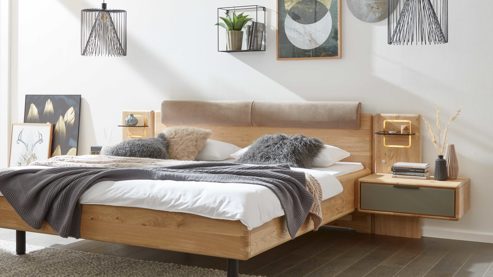 Komplettzimmer Interliving aus Holz in Grau Interliving Schlafzimmer Serie 1015 – Komplettzimmer mit vielen Extras Siena, Wildeiche & Kopfteilpolster – sechstürig, Liegefläche 180 x 200 cm