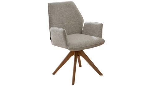 Tischgruppe Interliving aus Holz in Holzfarben Interliving Esszimmer Serie 5102 – Essgruppe im Skandi-Style Eiche Bianco & leinenfarbener Jacquard Lodge L07 - siebenteilig