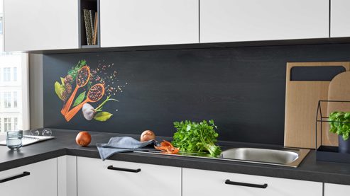 Einbauküche culineo® aus Holz in Weiß Culineo® Einbauküche C615 mit Einbaugeräten Weiß & Schiefergrau - Stellfläche ca. 245 x 246 cm