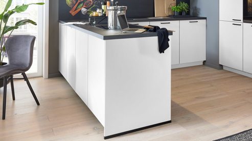 Einbauküche culineo® aus Holz in Weiß Culineo® Einbauküche C615 mit Einbaugeräten Weiß & Schiefergrau - Stellfläche ca. 245 x 246 cm