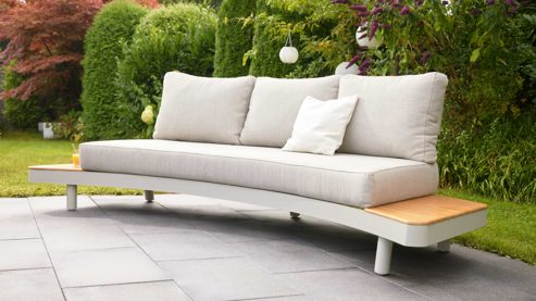 Gartensofa Interliving aus Metall in Beige Interliving Gartenmöbel Serie 7015 - Loungesofa beiges Olefin, Teakholz & taupefarbenes  Aluminium