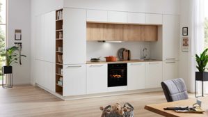 Einbauküche Interliving aus Holz in Weiß Interliving Küche Serie 3094 mit Garderobenschränken Mattweiß & Chalet Eiche