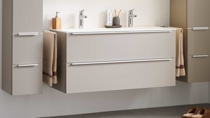 Badmöbel-Set Interliving aus Holz in Beige Interliving Bad Serie 3710 - Badmöbel-Set Macchiato & Weiß