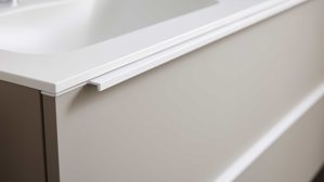 Waschtisch-Set / Waschbecken-Set Interliving aus Holz in Beige Interliving Bad Serie 3710 - Waschplatzlösung mit Doppelwaschbecken Macchiato & Weiß - Länge ca. 120 cm