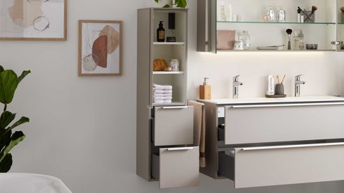 Badmöbel-Set Interliving aus Holz in Beige Interliving Bad Serie 3710 - Badmöbel-Set Macchiato & Weiß