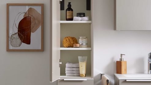 Badmöbel-Set Interliving aus Holz in Beige Interliving Bad Serie 3710 - Badmöbel-Set Macchiato & Weiß