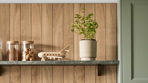 Einbauküche culineo® aus Holz in Grün Culineo® Einbauküche C684 mit Einbaugeräten Schilf, Eiche Sierra & Schwarz - zweizeilig