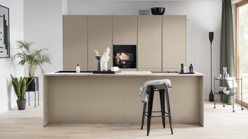 Einbauküche Express küchen aus Holz in Beige EXPRESS KÜCHEN Einbauküche Clean mit Einbaugeräten Cremegrau - zweiteilig