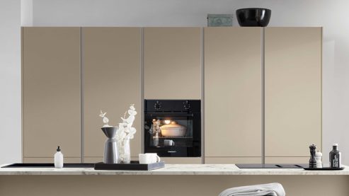 Einbauküche Express küchen aus Holz in Beige EXPRESS KÜCHEN Einbauküche Clean mit Einbaugeräten Cremegrau - zweiteilig