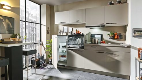 Einbauküche Express küchen aus Holz in Beige EXPRESS KÜCHEN Einbauküche Win mit Spülmaschine Cremegrau - Länge ca. 240 cm