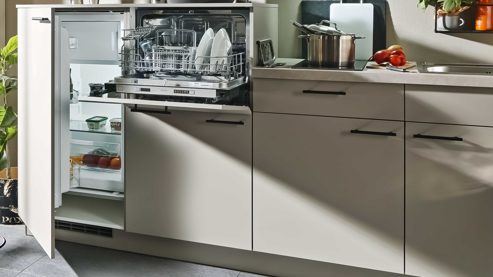 Einbauküche Express küchen aus Holz in Beige EXPRESS KÜCHEN Einbauküche Win mit Spülmaschine Cremegrau - Länge ca. 240 cm