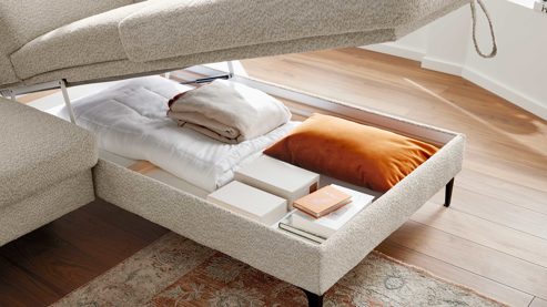 Bettkasten Interliving aus Metall in Transparent Interliving Sofa Serie 4420 - Aufklappfunktion für Chaiselongue