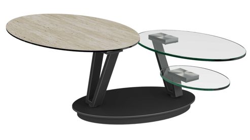 Couchtisch Interliving aus Keramik in Beige Interliving Couchtisch Serie 6230 travertinfarbene Keramik & Klarglas - 95 - 150 x 60 cm