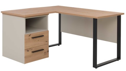 Eckschreibtisch Interliving aus Holz in Holzfarben Interliving Jugendzimmer Serie 1702 - Eckschreibtisch mit Container Sandgrau & Artisan Eiche - Stellfläche ca. 125 x 150 cm