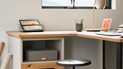 Komplettzimmer Interliving aus Holz in Hellgrau Interliving Jugendzimmer Serie 1702 - Jugendzimmermöbel als komplettes Set Sandgrau & Artisan Eiche - Liegefläche ca. 120 x 200 cm