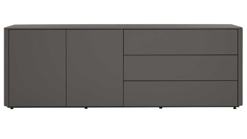 Sideboard Interliving aus Holz in Dunkelgrau Interliving Wohnzimmer Serie 2035 - Sideboard dunkelgrauer Mattlack - drei Schubladen, zwei Türen, Länge ca. 200 cm