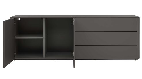 Sideboard Interliving aus Holz in Dunkelgrau Interliving Wohnzimmer Serie 2035 - Sideboard dunkelgrauer Mattlack - drei Schubladen, zwei Türen, Länge ca. 200 cm