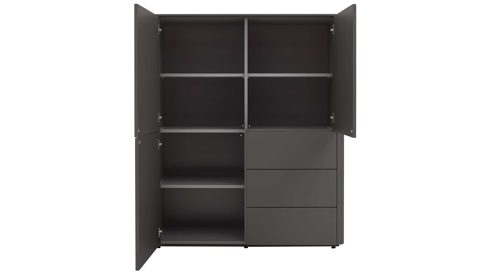 Highboard Interliving aus Holz in Dunkelgrau Interliving Wohnzimmer Serie 2035 - Highboard dunkelgrauer Mattlack - drei Schubladen, drei Türen