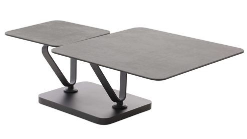 Couchtisch Interliving aus Keramik in Dunkelgrau Interliving Couchtisch Serie 6232 titanfarbene Keramik & schwarzer Stahl - 80-137 x 80 cm