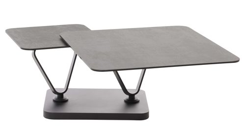Couchtisch Interliving aus Keramik in Dunkelgrau Interliving Couchtisch Serie 6232 titanfarbene Keramik & schwarzer Stahl - 80-137 x 80 cm