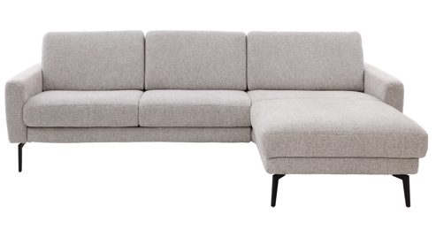 Ecksofa Interliving aus Leder Stoff in Hellgrau Interliving Sofa Serie 4066 – Ecksofa granitfarbener Webstoff Lian & schwarze Metallfüße – Stellfläche ca. 267 x 169 cm