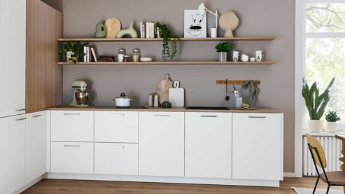 Einbauküche Nolte® küchen aus Holz in Weiß nolte® Einbauküche Manhattan mit Einbaugeräten Weiß & Natureiche – Stellfläche ca. 250 x 370 cm