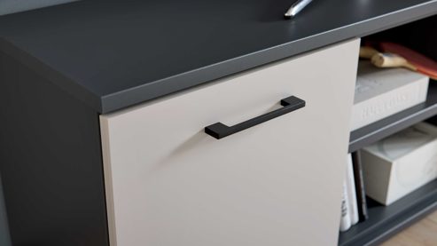 Lowboard Interliving aus Holz in Grau Interliving Jugendzimmer Serie 1701 - Lowboard Dunkelgrau & Sandgrau - zwei Türen, zwei Fächer