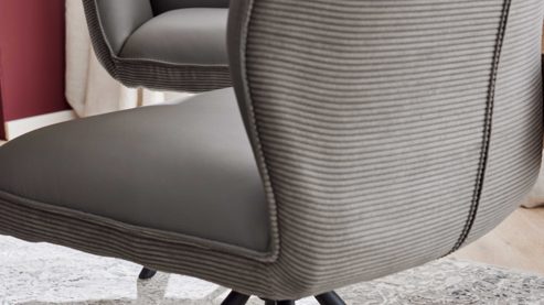 Vierfußstuhl Interliving aus Stoff in Grau Interliving Esszimmer Serie 5116 – Polsterstuhl mit Drehfunktion graue Cord-Lederkombination Fo-Sh & schwarzes Gestell F37