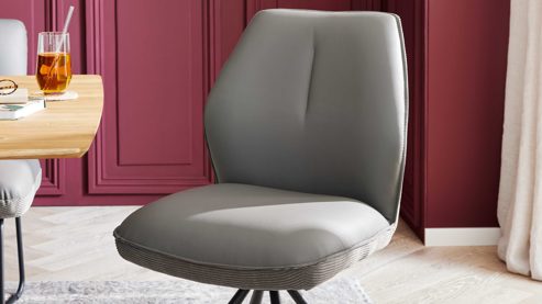 Vierfußstuhl Interliving aus Stoff in Grau Interliving Esszimmer Serie 5116 – Polsterstuhl mit Drehfunktion graue Cord-Lederkombination Fo-Sh & schwarzes Gestell F37
