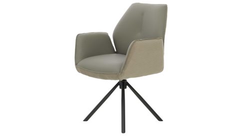 Vierfußstuhl Interliving aus Stoff in Grau Interliving Esszimmer Serie 5116 – Armlehnstuhl mit Motion- & Drehfunktion graue Cord-Lederkombination Fo-Sh & schwarzes Gestell F37