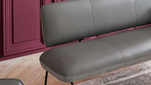 Polsterbank Interliving aus Leder in Grau Interliving Esszimmer Serie 5116 – Polsterbank graue Cord-Lederkombination Fo-Sh & schwarzes Gestell 10 - Länge ca. 200 cm
