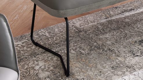 Polsterbank Interliving aus Leder in Grau Interliving Esszimmer Serie 5116 – Polsterbank graue Cord-Lederkombination Fo-Sh & schwarzes Gestell 10 - Länge ca. 200 cm