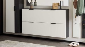 Schuhschrank Interliving aus Holz in Weiß Interliving Garderobe Serie 6015 - Schuhschrank Mattweiß & Mooreiche - zwei Klappen, Breite ca. 160 cm